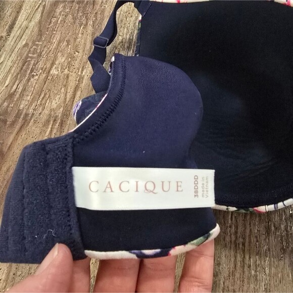 Lane Bryant CACIQUE Cotton BLUE Floral PUSH UP Plunge Bra 38DDD - Picture 3 of 4